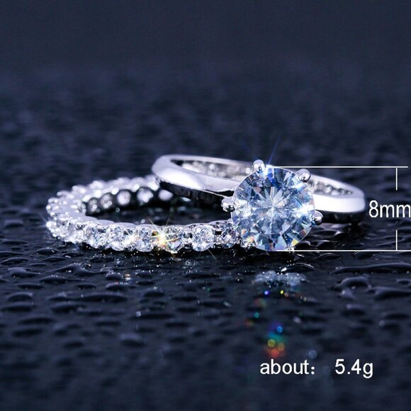 Beautiful 925 Silver Plated 2 Pcs CZ Wedding Ring, FB16FA1067 - Picture 7 of 7